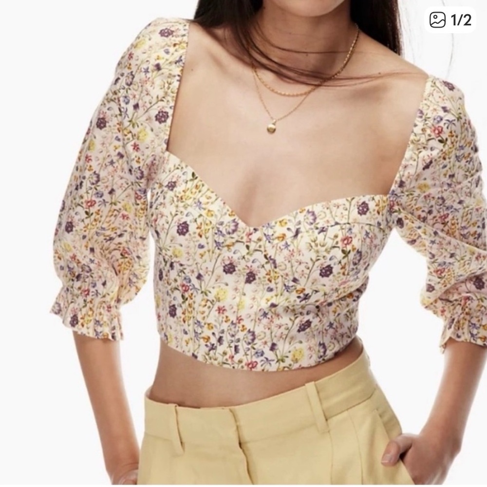 Floral Linen Crop Blouse